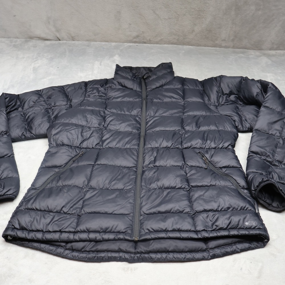 REI Down Jacket Womens Large Black Insulated 650 Fill Wind Rain Quilted Puffer